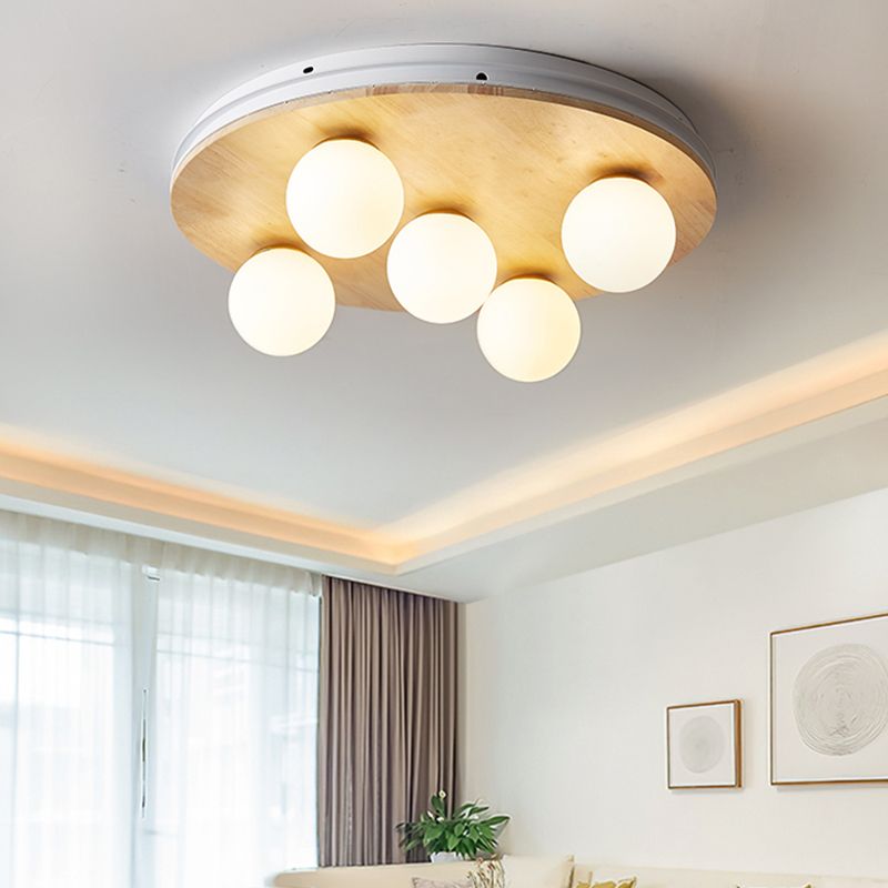 Contemporary Geometric Flush Light Fixture Wood Flush Mount Ceiling Fixture in Brown
