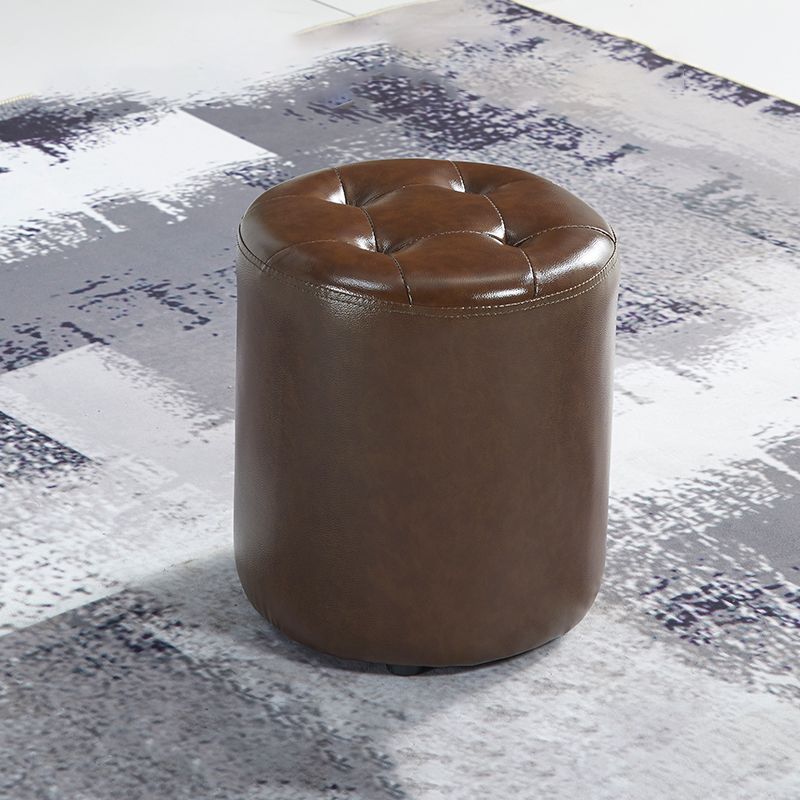 Modern Ottoman Water Resistant Tufted Leather Round Foot Stool Ottoman