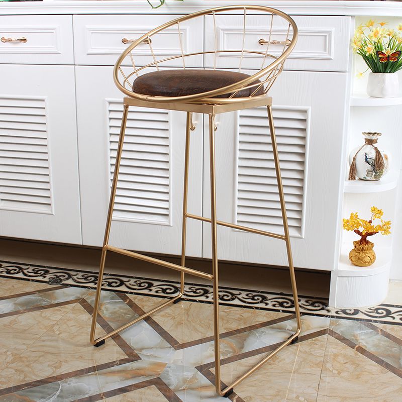 Metal Low Back Dining Stools Contemporary Round Bar Stools with Footrest
