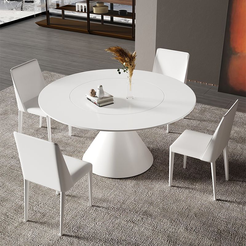 Modern Dining Table with White Pedestal Round Stone Top Dining Table without Turntable