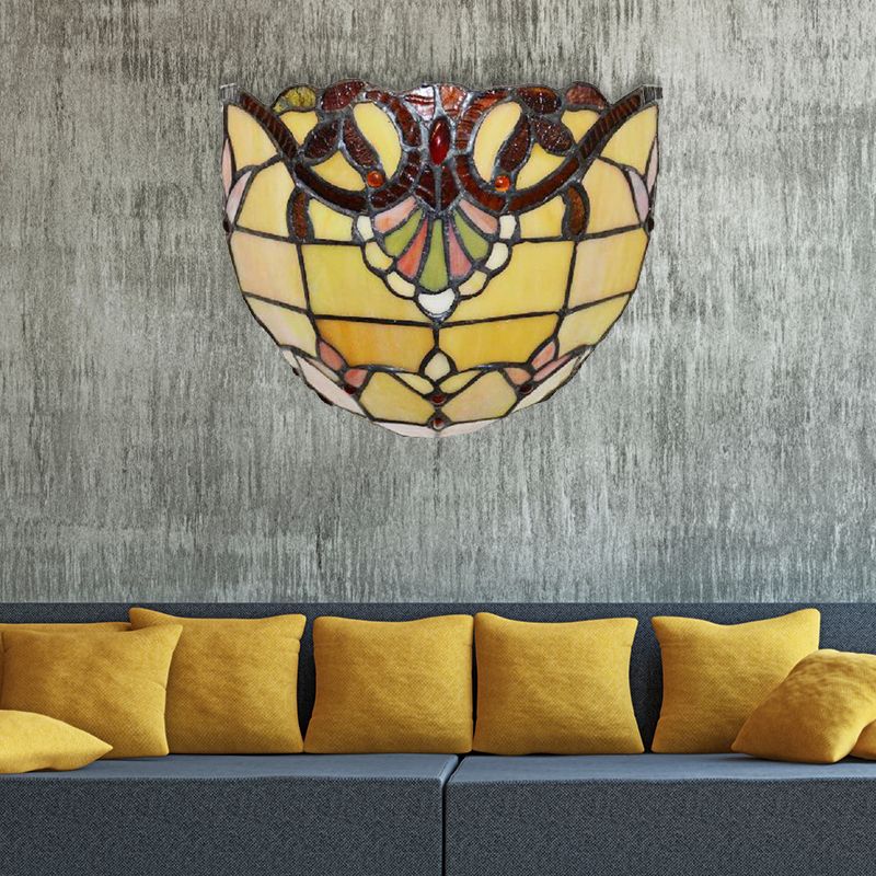 Victorian Wall Sconce Lighting with Bowl Shade Yellow Glass 1 Light Bedroom Wall Lamp