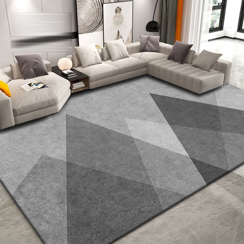 Fancy Living Room Carpet Grey Geometric Pattern Area Rug Polyester Non-Slip Backing Rug