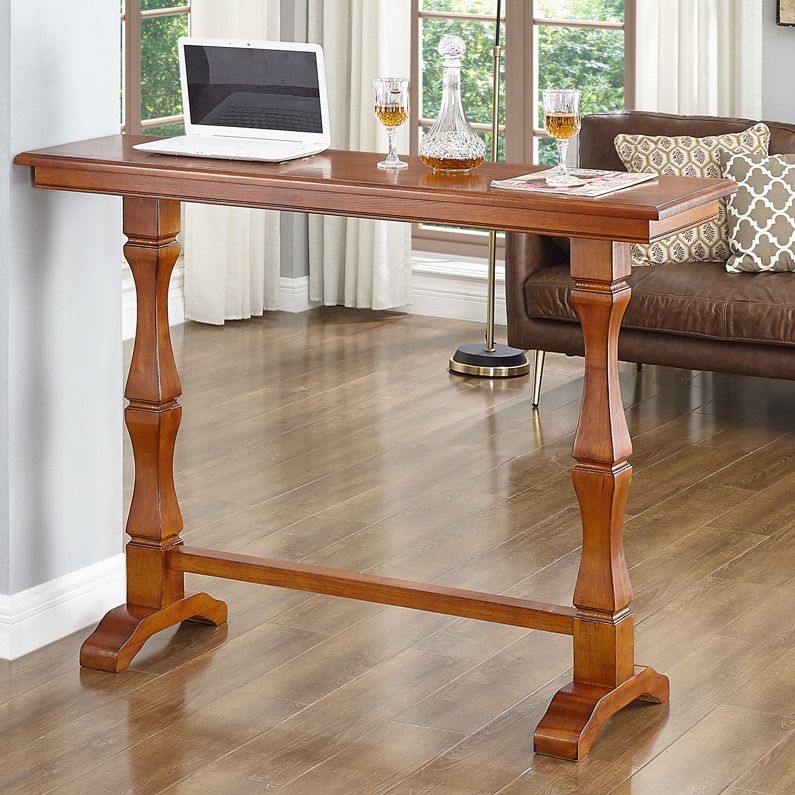 Modern Brown Wood Counter Table with Rectangle Table Top Trestle Table - 42" H