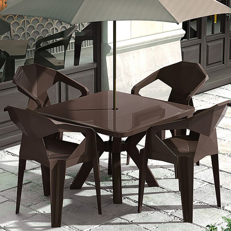 Modern Square Patio Dining Table 1/5 PCS Dining Set with Stackable Chairs for Outdoors