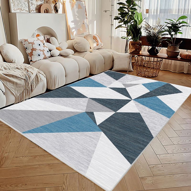 Geometric Pattern Rug Rectangle Shape Stain Resistant Polyester Rug for Home Decor