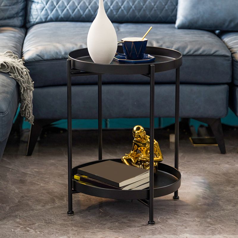 Round Shape Accent Side Table Metal Contemporary with Storage End Table