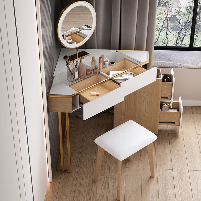 4-Drawers Mirrored Dressing Table Glass Top Make-up Vanity Stool Set