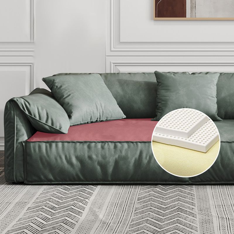 Green Contemporary Faux Leather Pillow Top Arm Standard Sofa with Loose Back