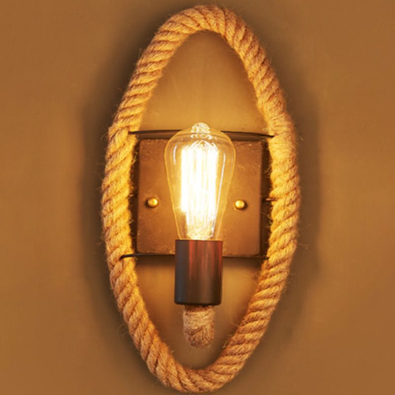 Loop Shaped Rope Wall Sconce Rustic 1-Head Corridor Wall Light with Bare Bulb Design in Wood