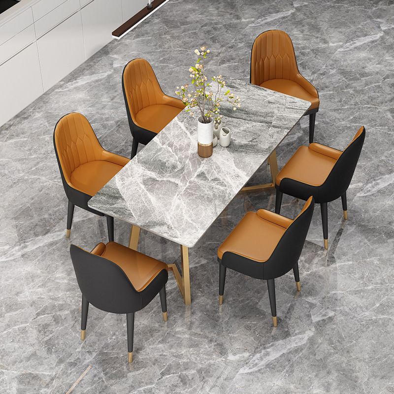 Glam Dining Table Set 1/2/7 Pcs Sintered Stone Dining Table and Upholstered Chairs