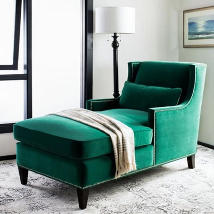 Contemporary Upholstered Cotton Blend Square Arms Chaise Lounge Couch