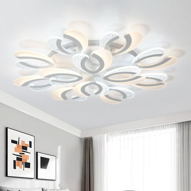 V-Shaped LED Semi Flush Modern Acrylic White Flush Ceiling Light Fixture for Living Room
