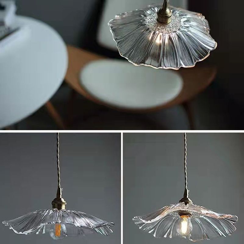Lotus Leaf Hanging Pendant Light Industrial Pendant Lights with Glass Shade