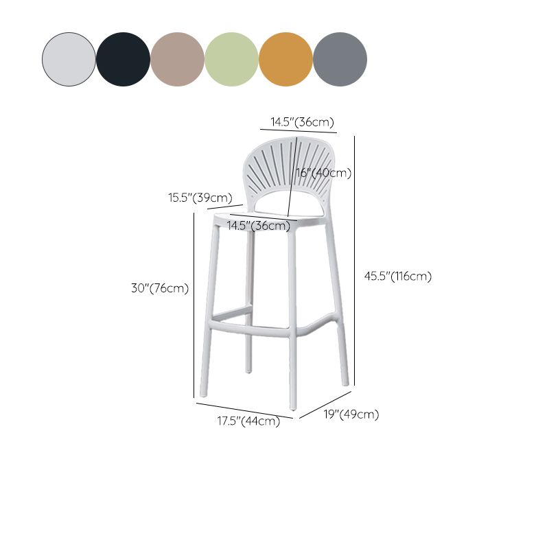 Backrest Armless Counter Stool Industrial Plastic Bar Stool with 4 Legs