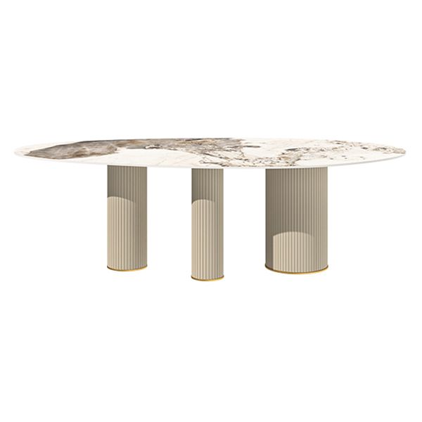 Metaal traditionele luxe ovale eettafel gesinterde stenen tafel met witte benen