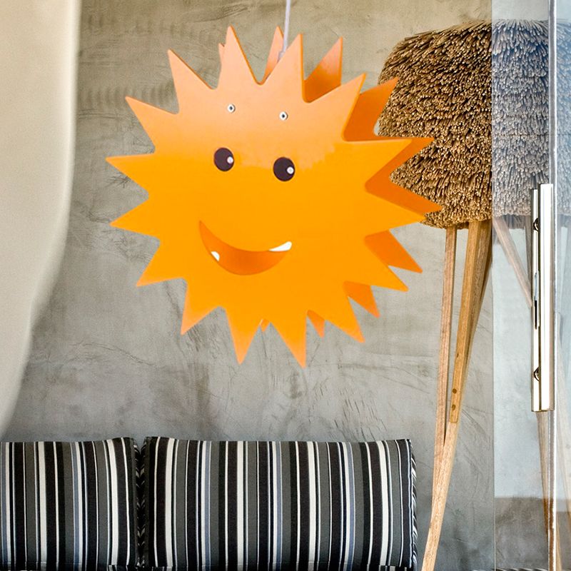 Holz lächelnd Sonnenhänge -Cartoon 1 hellgelbe Finish -Anhänger Deckenlampe