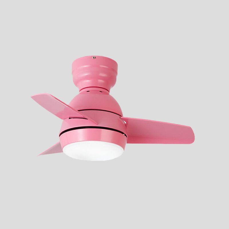 LED Round Pendant Fan Lighting Modern White/Black/Pink Finish Acrylic 3 Blades Semi Flush Mount Lamp with Wall/Remote Control, 33.5" Wide