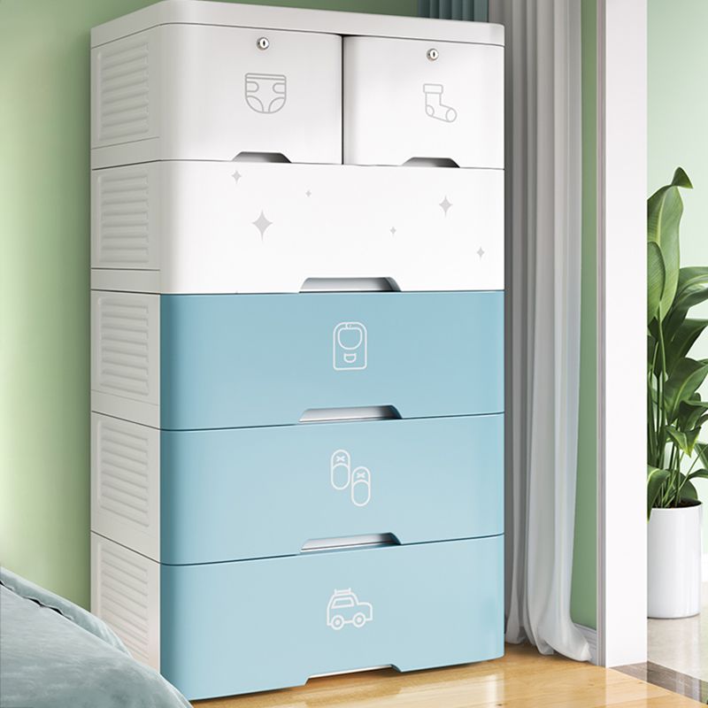 Pink and Blue Non-Hanging Armoire Modern Plastic Storage Cabinet with Drawers