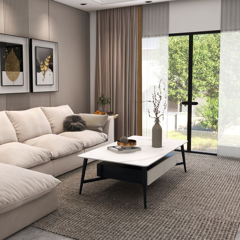 4 Legs Slate Cocktail Table Shelf Included Rectangular Coffee Table