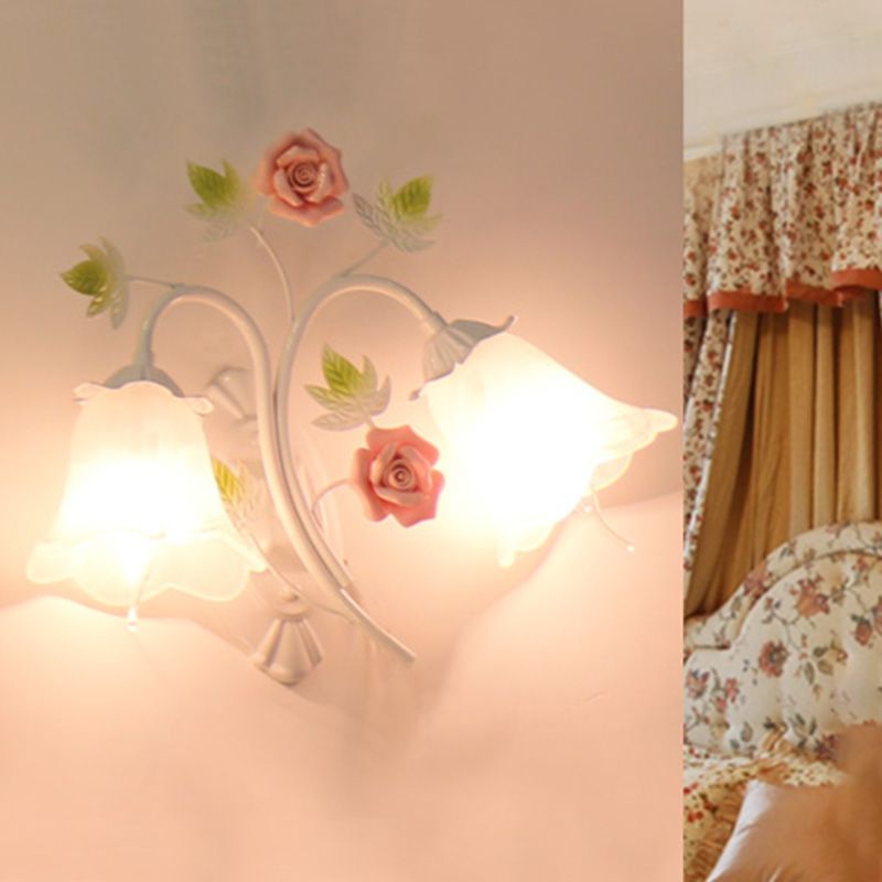 Blütenschlafzimmer Leuchten Licht Traditionalismus weißes Glas 2 Köpfe Wandbeleuchtung