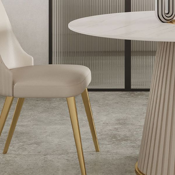 Mesa de comedor de piedra redonda moderna Mesa de comedor blanca con base de pedestal