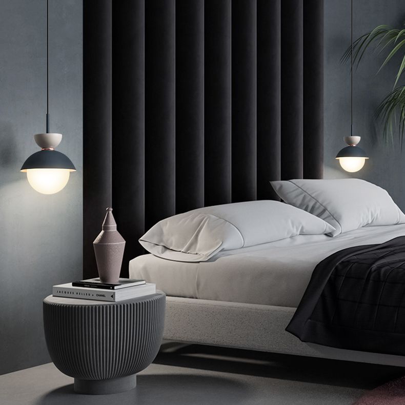 Style macaron nordique suspendu léger 1 clair en métal grosté lait blanc en verre ombre pendentif pour la chambre à coucher de la salle à manger