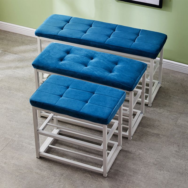 Contemporary Ottoman Faux Leather Upholstered Tufted Rectangle Ottoman with Bottom Rack