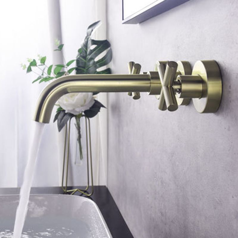 Glam Centerset Faucet Brass Cross Handles 3 Holes Wall Mounted Bathroom Faucet