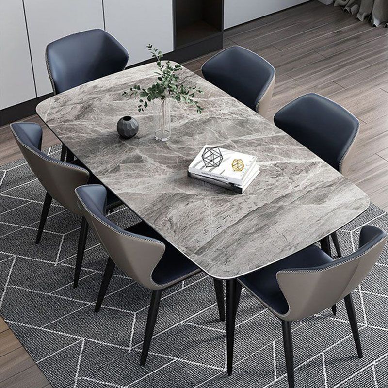 Stone Rectangle Industrial Table Standard Height Dining Room Table with 4 Legs