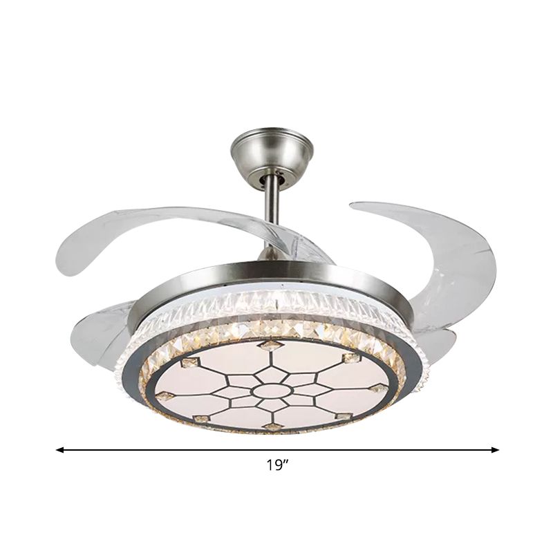 Silberschicht 4 Blades Halbflush Mount Modernismus LED Crystal Anhänger Lüfterleuchte, 19 "breit