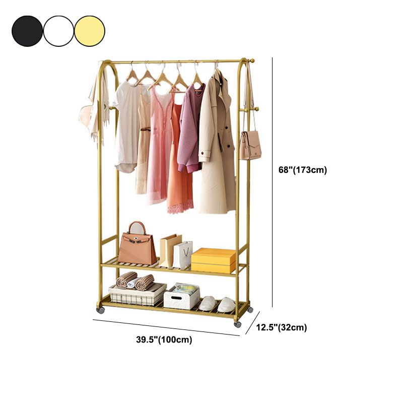 Modern Coat Hanger 2 Storage Shelving and 6 Hooks Hall Tree with Castors