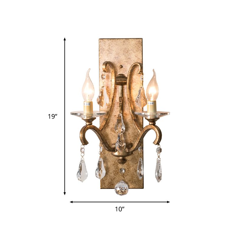 2 Heads Metal Wall Lamp Vintage Style Dark Purple/Clear Open Bulb Wall Lamp with Crystal Deco and Rectangular Backplate