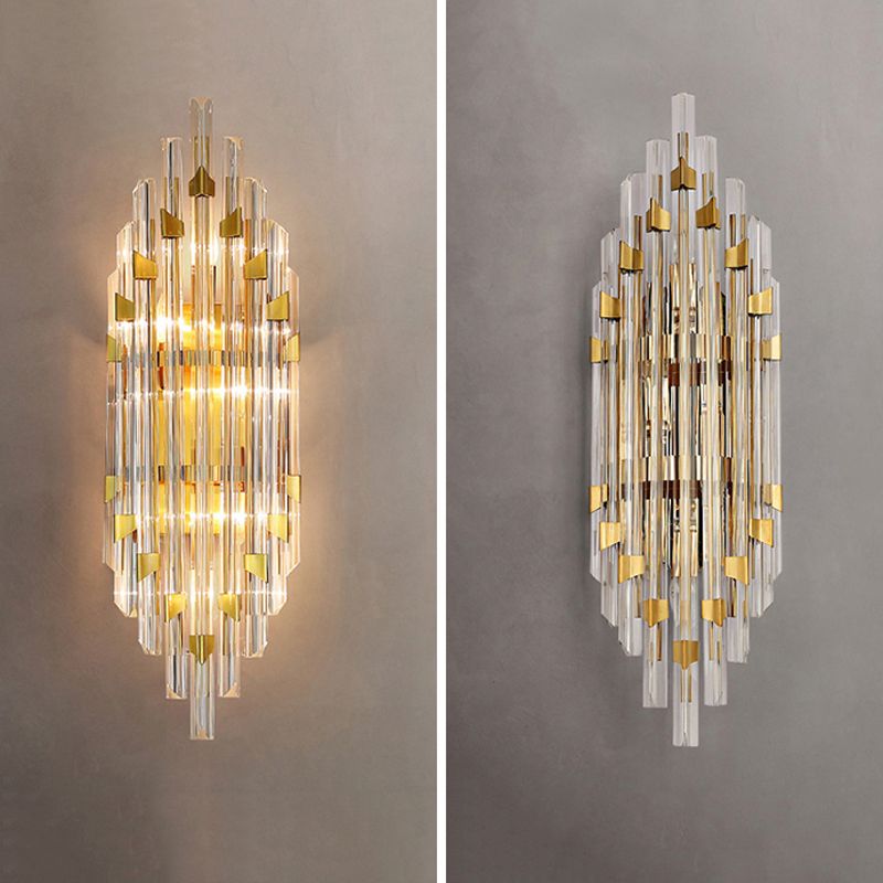 Geometric Shape Crystal Wall Lighting Modern Style 2-Lights Wall Mounted Light in Gold
