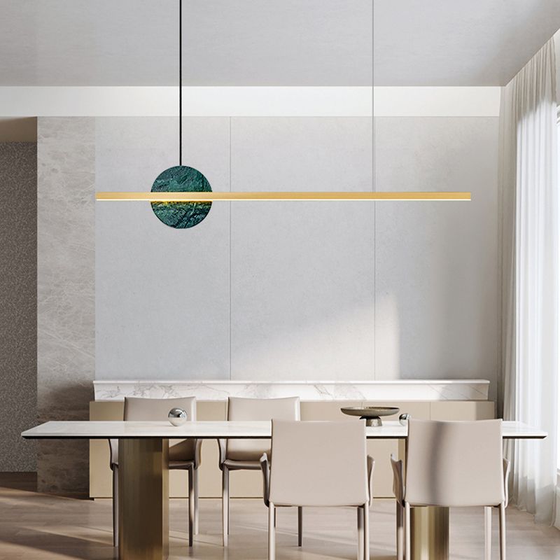 Linear LED Kitchen Island Fixture in Black / Gold Brass and Marble Ceiling Pendant