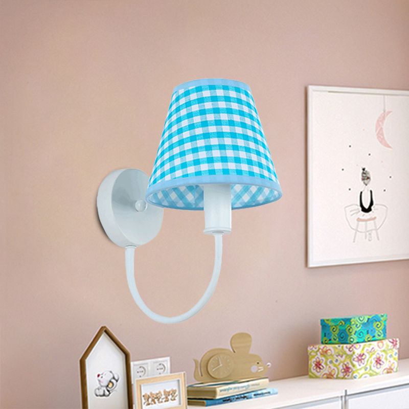 Blue Tapered Wall Sconce Modern 1-Light Fabric Wall Mounted Lighting with Gooseneck Arm