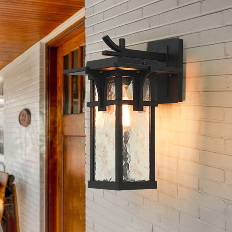 Éclairage de mur de lanterne rétro 1 Lumière claire d'eau claire en verre applique murale Lumière en bronze / noir pour extérieur