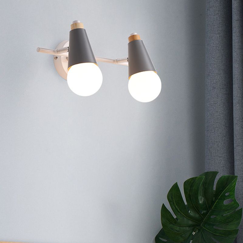 Corridor Child Bedroom Conical Sconce Light Metal Two Lights Metal Wall Light