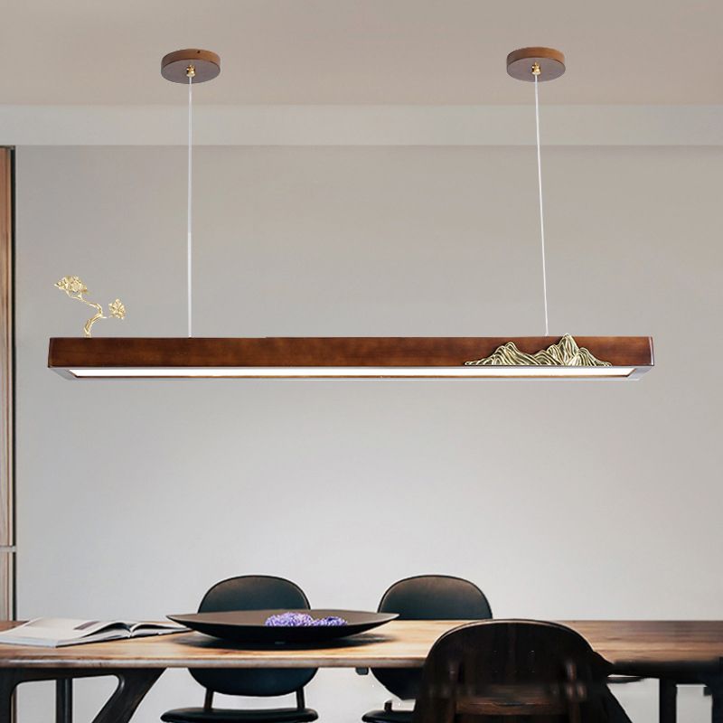 Nueva lámpara de lámpara de madera moderna colgante de isla LED lineal para casa de té