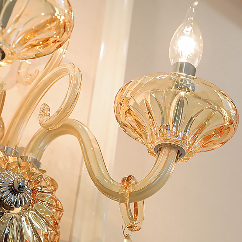 Kale lampwand sconce vintage stijlvolle barnsteen kristal 2 koppen chroom afwerking wandverlichting voor gang