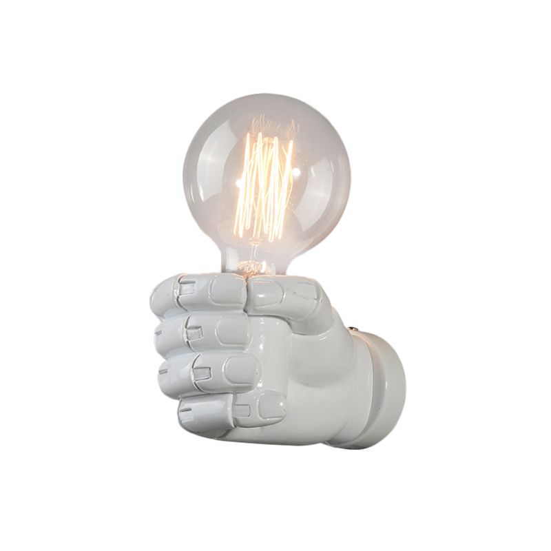 Resin Fist Wall Mounted Light Artistry 1-Bulb Wall Sconce in White/Black/Distressed Wood for Restaurant