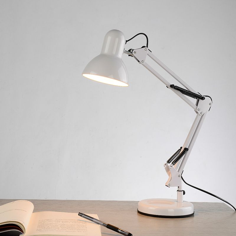 Lampada da scrivania multi-giunta in stile nordico metallico 1 luce bianca di lettura luce con tonalità di cono per camera da letto