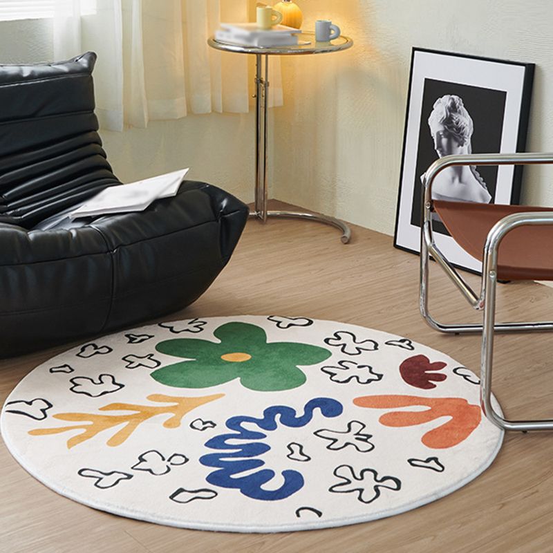 Flower Round Rug Indoor Rug Friendly Non-Slip Machine Washable Carpet for Home