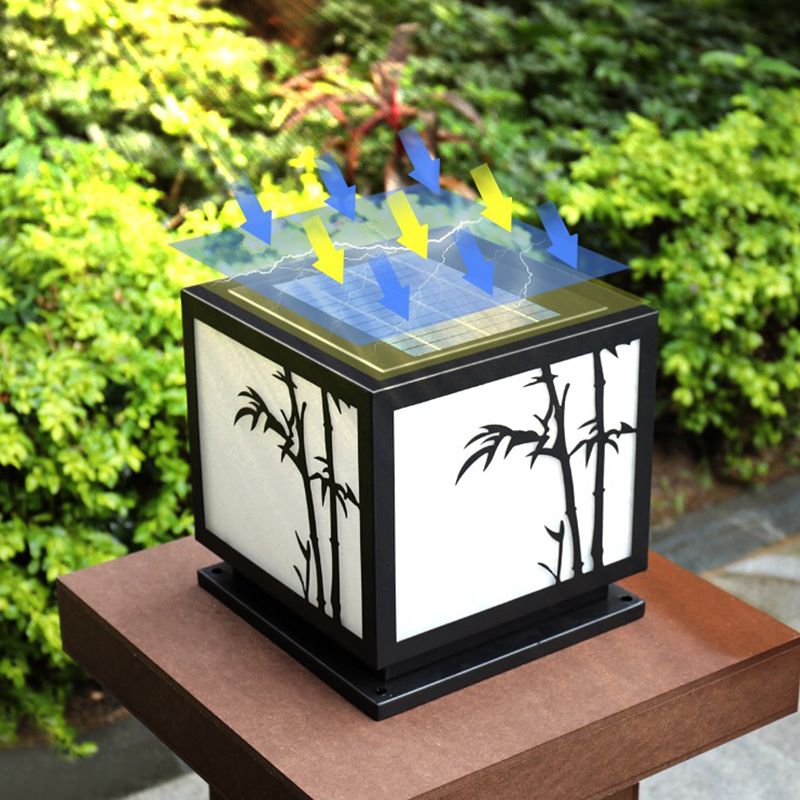 Square Shape Metal Outdoor Lights Modern Style 1 Light Solar Pillar Lamp in Black