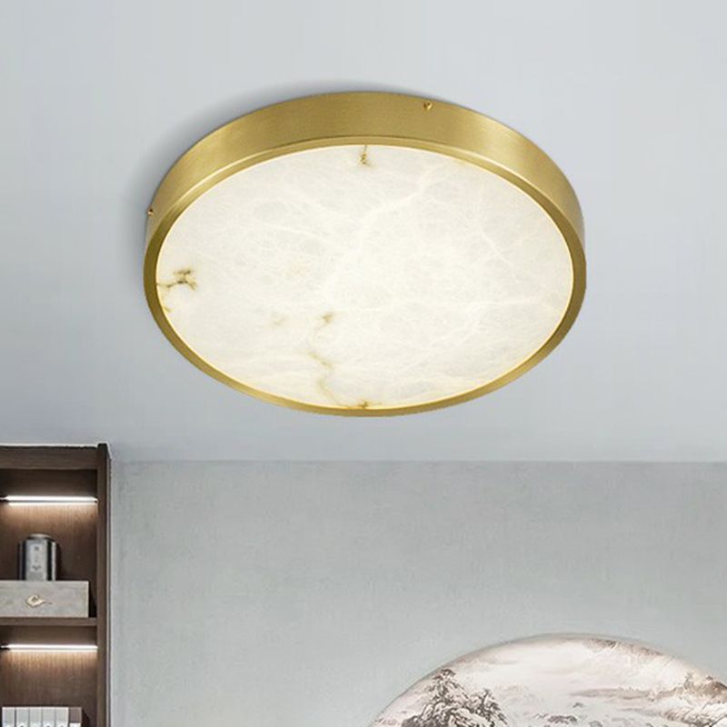 Postmodern Round LED Ceiling Light Marble Bedroom Flush Mount Light Fixture in Brass