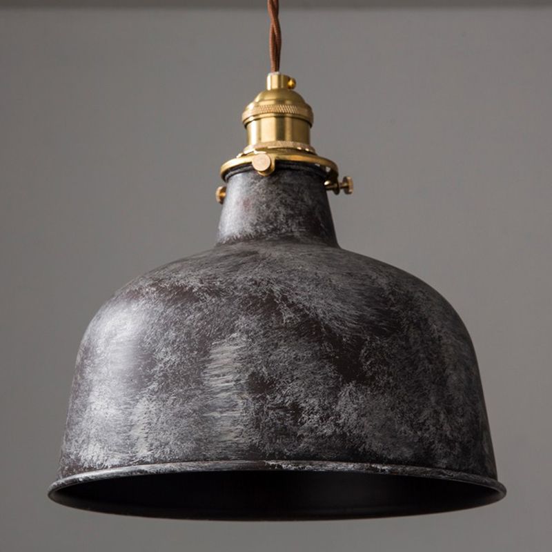 Industrial Wrought Iron Pendant Light 1 Light Metal Railroad Shade Lighting Fixture in Aged Rusty Finish