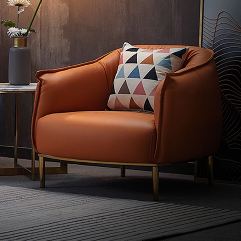 Solid Color Living Room Leather Arms Included with Goldtone Legs Barrel Chair