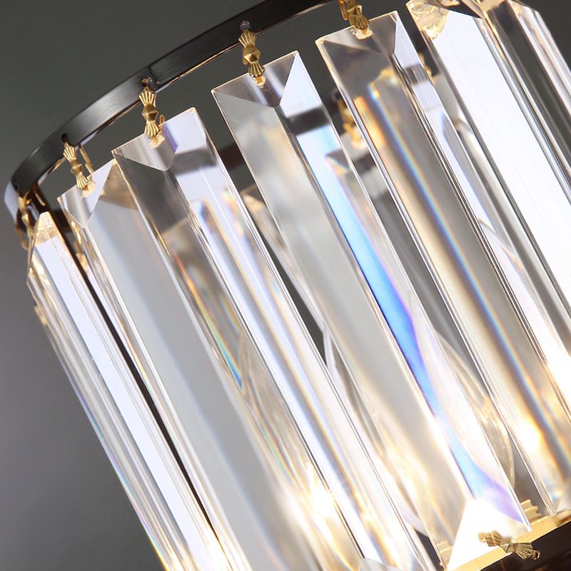 Simplicity Cylinder Wall Lamp Fixture 1-Bulb Prismatic Crystal Sconce Lighting in Black