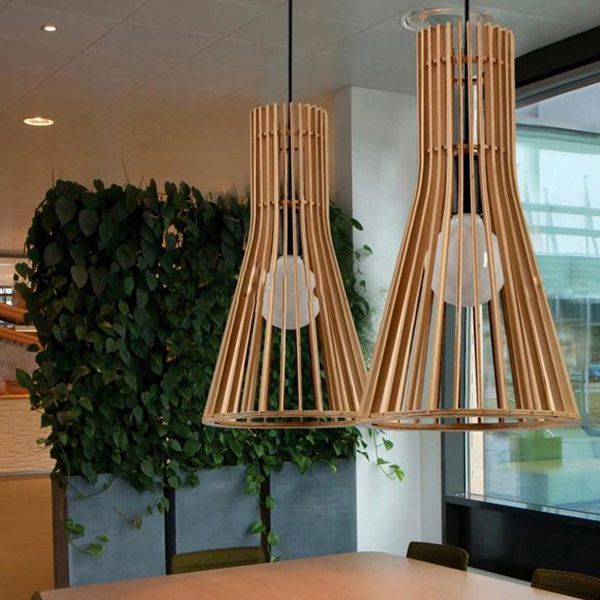 Wood Geometric Shape Pendant Light Modern Style 1 Light Pendant for Living Room