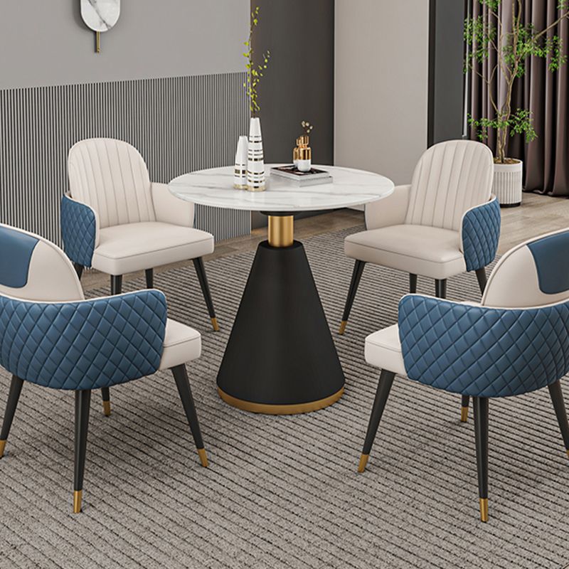 Glam Dining Table Set with Padded Chairs 1/2/5 Pcs White Stone Dining Set for Home