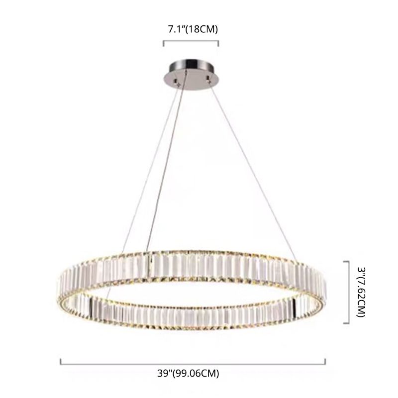 Circolo di ciondolo in acciaio inossidabile lampadario semplicità Cristallo a LED cristallino per cena